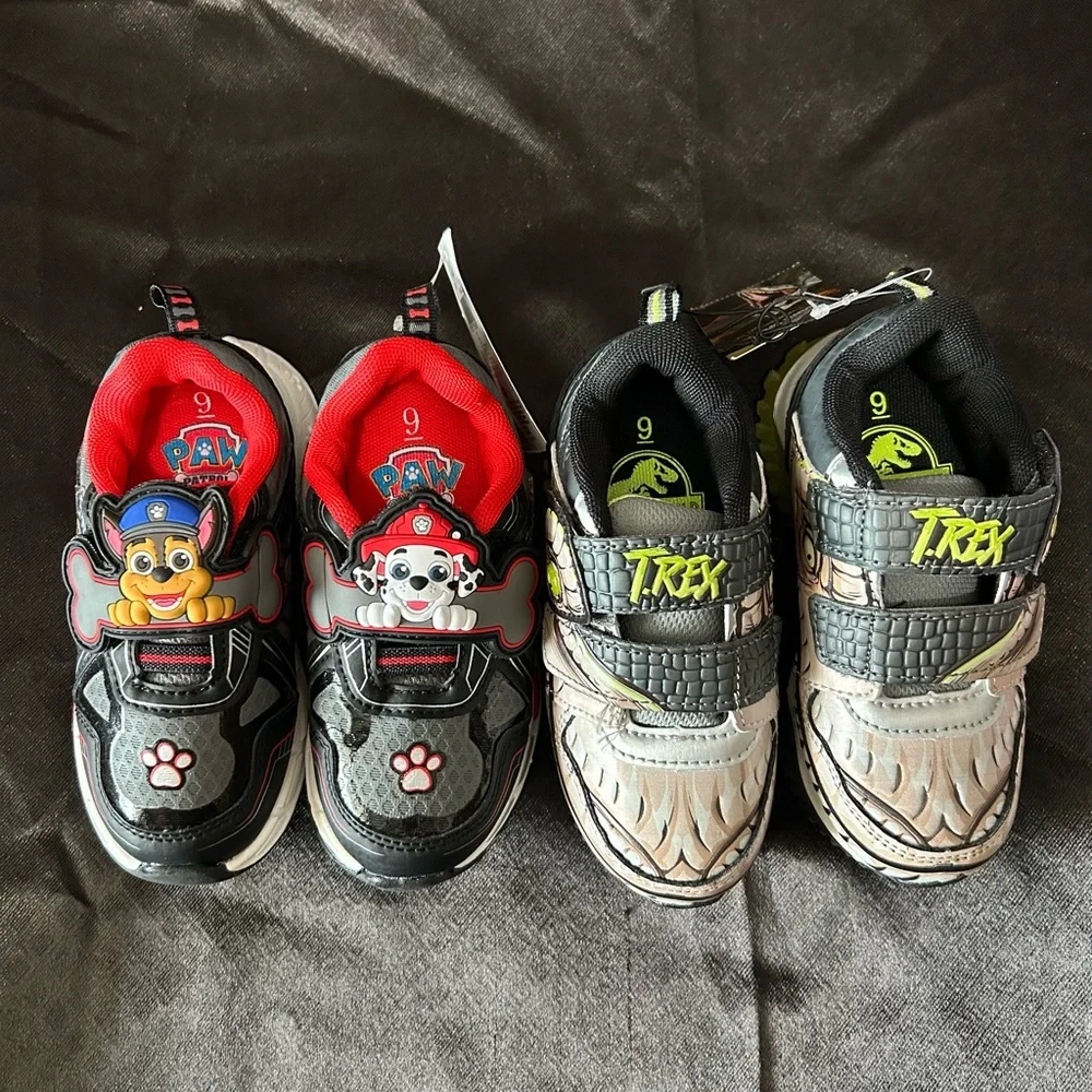 Paw Patrol Kids Sneakers - Black, Gray, and Red (boys  size 9) 2 pairs